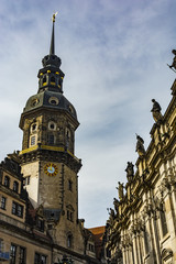 Tower of building on townsquare in Germany. Architecture building.