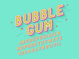 vector retro bubble gum bold font design, alphabet, typeface, typography