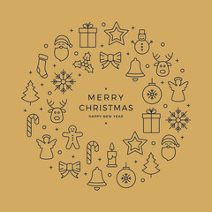 Wall Mural - christmas wreath icons elements circle golden background