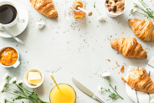 Continental Breakfast On Stone Table From Above - Flat Lay