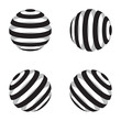 Collection of globe vector set with black stripes. Illustration of a stripped 3d style abstract geometric set isolated on white background.