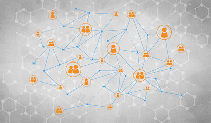 Wall Mural - lines and dots as networking idea drawn on cement background