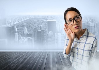 Poster - Businesswoman listening to city noise