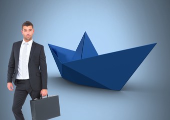 Poster - Businessman with briefcase and blue background