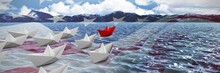 Composite Image Of Paper Boats Arranged