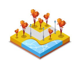 park zone with trimmed trees isometric 3d icon. public park decorative plant vector illustration. na