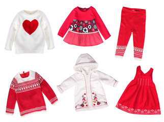 Child's winter holiday clothes isolated.