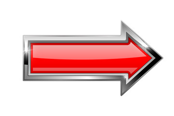 Wall Mural - red arrow with bold chrome frame. 3d shiny icon