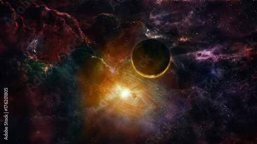 Obraz na płótnie Przestrzeń. Sci fi. Gwiazdy, planety, mgławice.
