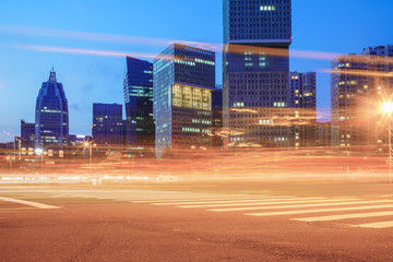 Urban architecture, night view and urban road