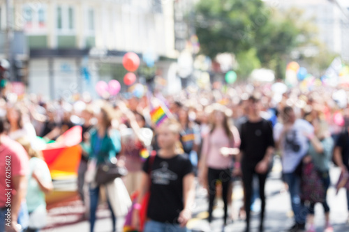 Fotomural Blurred picture of participants of LGBT parade. Gay pride.