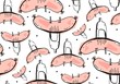 Hand drawn vector abstract seamless oktoberfest pattern with sausage on fork isolated on white background.