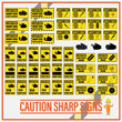 Set of safety caution sharp signs, Safety caution sharp labels for determining any object which has sharp edge or corner.
