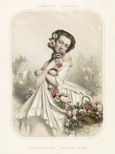 Old Illustration Depicting Woman Smelling Flowers. By  Alophe, Publ. In New York, 1851