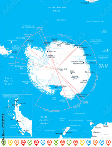 Zdjęcie XXL Mapa regionu Antarktyki - ilustracji wektorowych