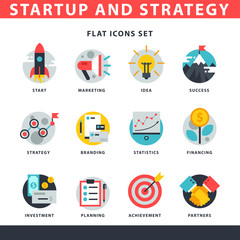 Startup and strategy web busines icon set for websites ui management finance start up vector illustration.