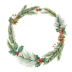 Wall Mural - watercolor vector christmas frame with fir branches and place for text.