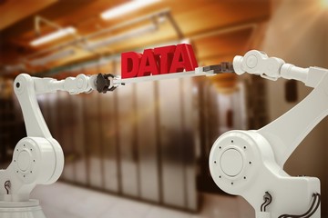 Sticker - Composite image of metallic robotic hands holding red data