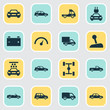 Automobile Icons Set. Collection Of Automobile, Convertible Model, Carriage And Other Elements. Also Includes Symbols Such As Stick, Speedometer, Sports.
