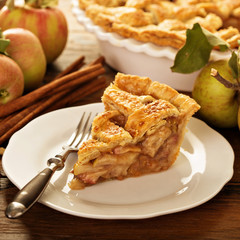 Wall Mural - Piece of an apple pie on a plate