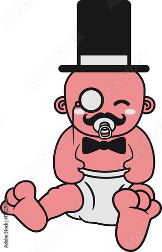 Sir Herr Gentlemen Mustache Schnurrbart Zylinder Hut Reich Monokel Brille Schnuller Mann Sitzend Klein Suss Niedlich Volle Windel Kind Baby Comic Cartoon Kaufen Sie Diese Illustration Und Finden Sie Ahnliche Illustrationen