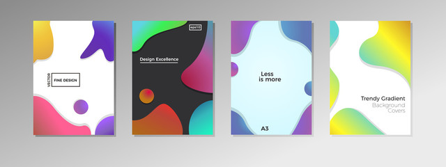 Wall Mural - 4 covers with fluid shapes and colors. trendy fine design backgrounds with liquid bubbles in vector 