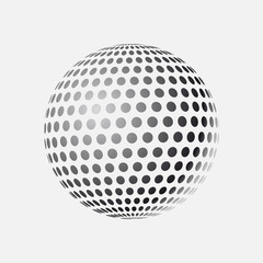 Wall Mural - Abstract globe dotted sphere, 3d halftone effect vector background. Black and white vector illustration.