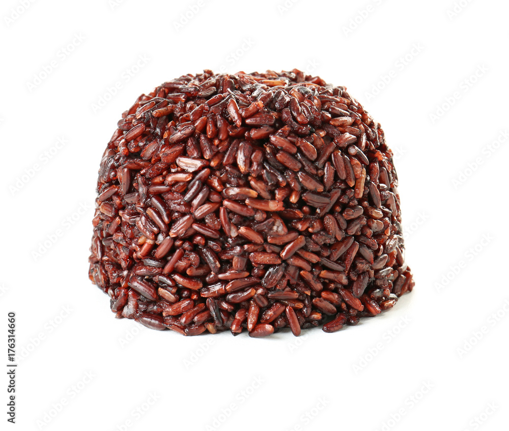 Cooked rice ball on white background