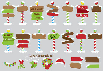 cute vector collection of north pole signs or christmas and winter themed signs