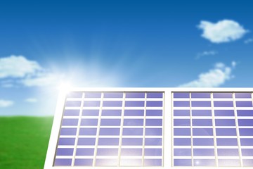  Composite image of solar panel equipment against white screen