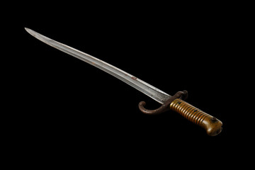 1867 French Yataghan Sword Bayonet on Black Background