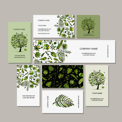 Business card collection, tropical tree design