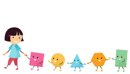 Sticker - Stickman Kid Girl Walk Shapes Illustration