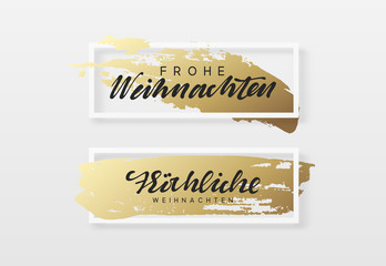 Wall Mural - Frohe Weihnachten. Christmas background, design a smear of gold brush in frame. Xmas greeting card.