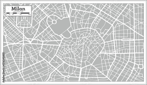 Milan Map in Retro Style. Hand Drawn. Tableau sur Toile