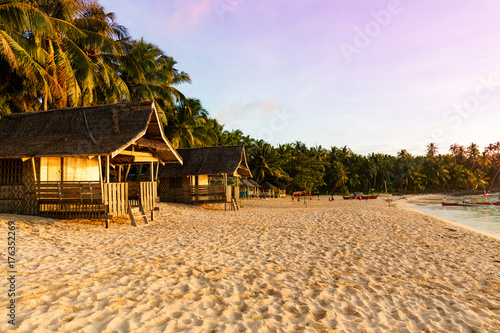 Beach hut on pristine tropical Philippine island Poster Mural XXL