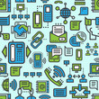 © partyvector - Telecommunication seamless pattern background electronic connection wallpaper internet information vector illustration.