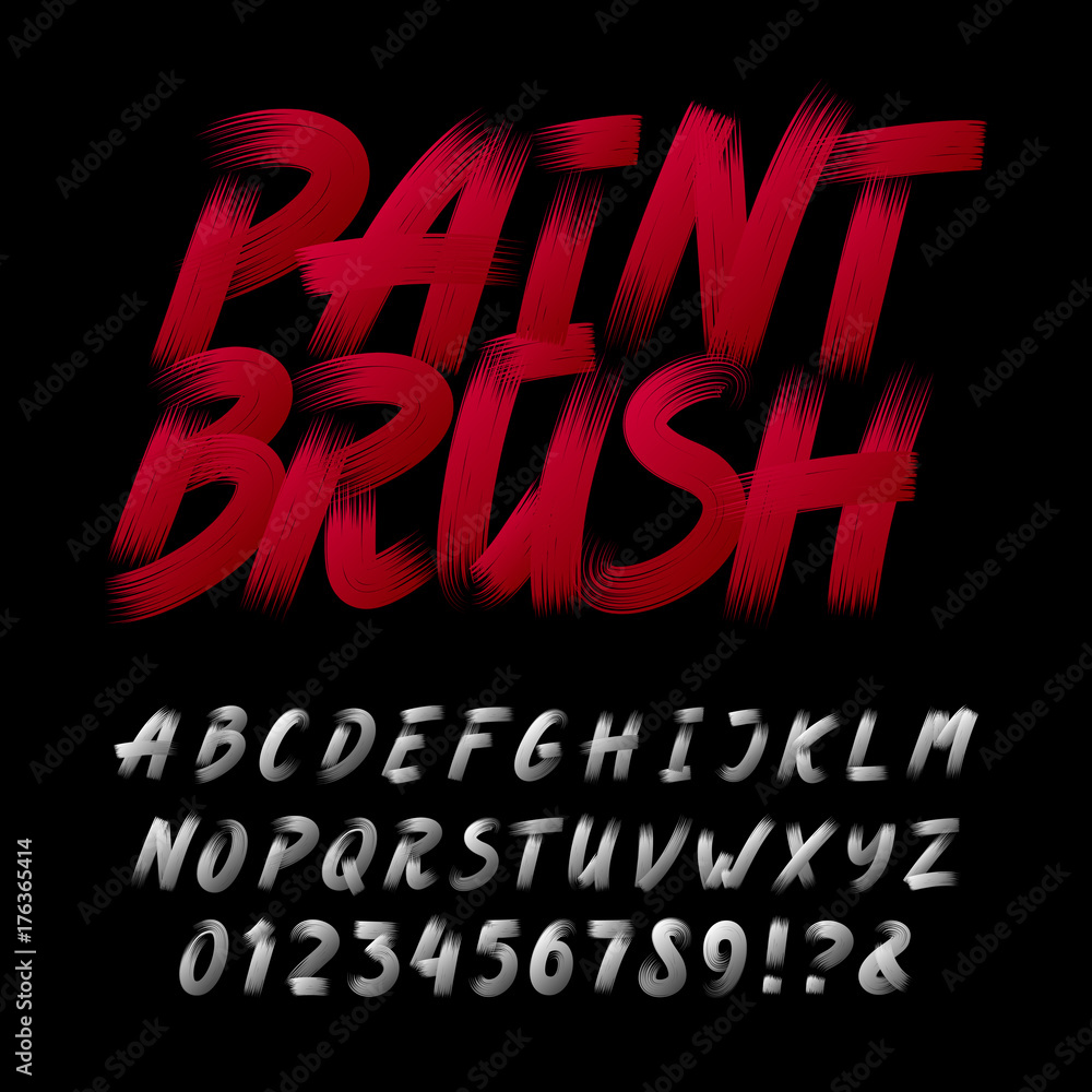 Hand drawn calligraphy brush stroke alphabet. Letters and numbers ...