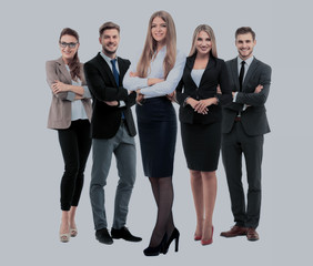 Wall Mural - Group of smiling business people. Isolated over white background