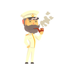 Poster - Ship captain in uniform smoking pipe cartoon vector Illustration