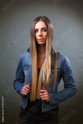 Attractive Young Blonde Woman Model With Long Straight Hair In A