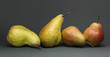 Still life with various ripe pears, isolated on gray
