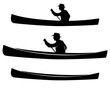 © Cattallina - man in canoe boat black vector silhouette and outline design set