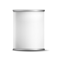 Sticker - Metal Tin Box Can Vector. 3d Realistic Empty Packaging Container. For Baby Powder Milk, Tea, Coffee, Cereal. Mock Up Blank Isolated On White Background Illustration