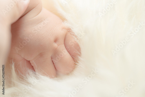Small Bare Hand Of A Little Baby Girl Or Boy Sleeping Newborn Child Bare Hand Of A Cute Newborn Baby In Warm White Blanket Stock Photo Adobe Stock