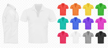 Black, White And Other Basic Color Men T-shirts Set. Design Template. Realistic Vector Illustration On The Transperant Alpha Background.