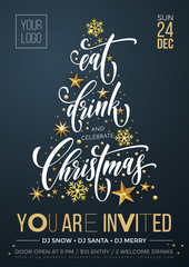 Poster - Merry Christmas party poster banner vector golden decoration snowflake New Year background