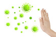 Hand mit Abwehr vor Viren und Bakterien, 3D Rendering