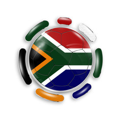 Poster - Soccer ball with the national flag of South Africa. Modern emblem of soccer team. Realistic vector illustration.