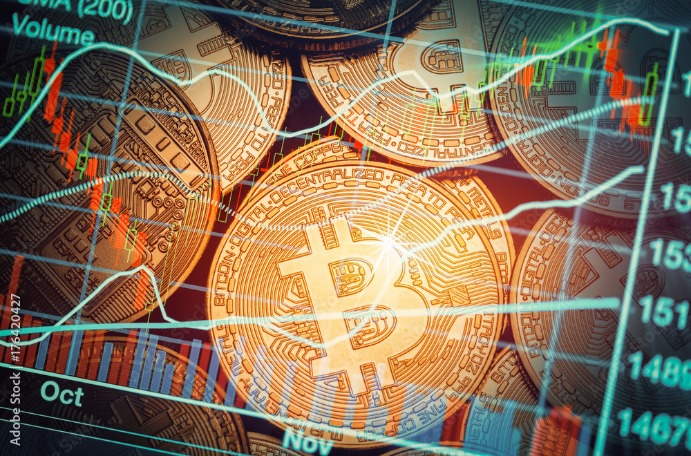 bitcoin trading market data chart. virtual cryptocurrency concept